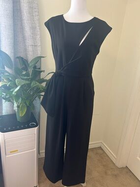 Calvin Klein Black Sleeveless Wide-Leg Jumpsuit with Knot Waist
